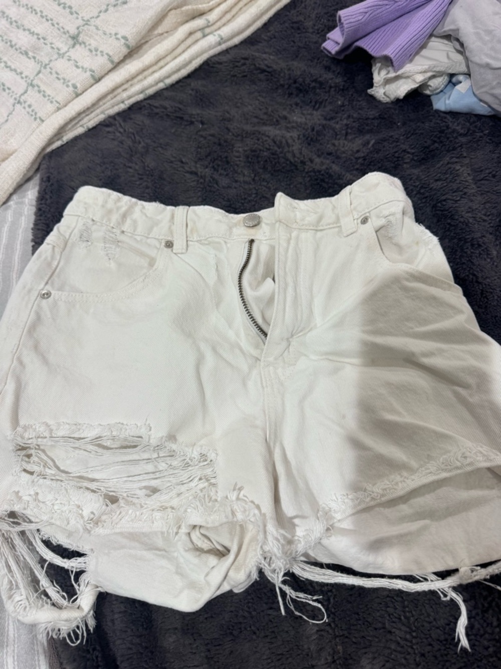 ROLLA'S White Distressed High-Rise Denim Shorts